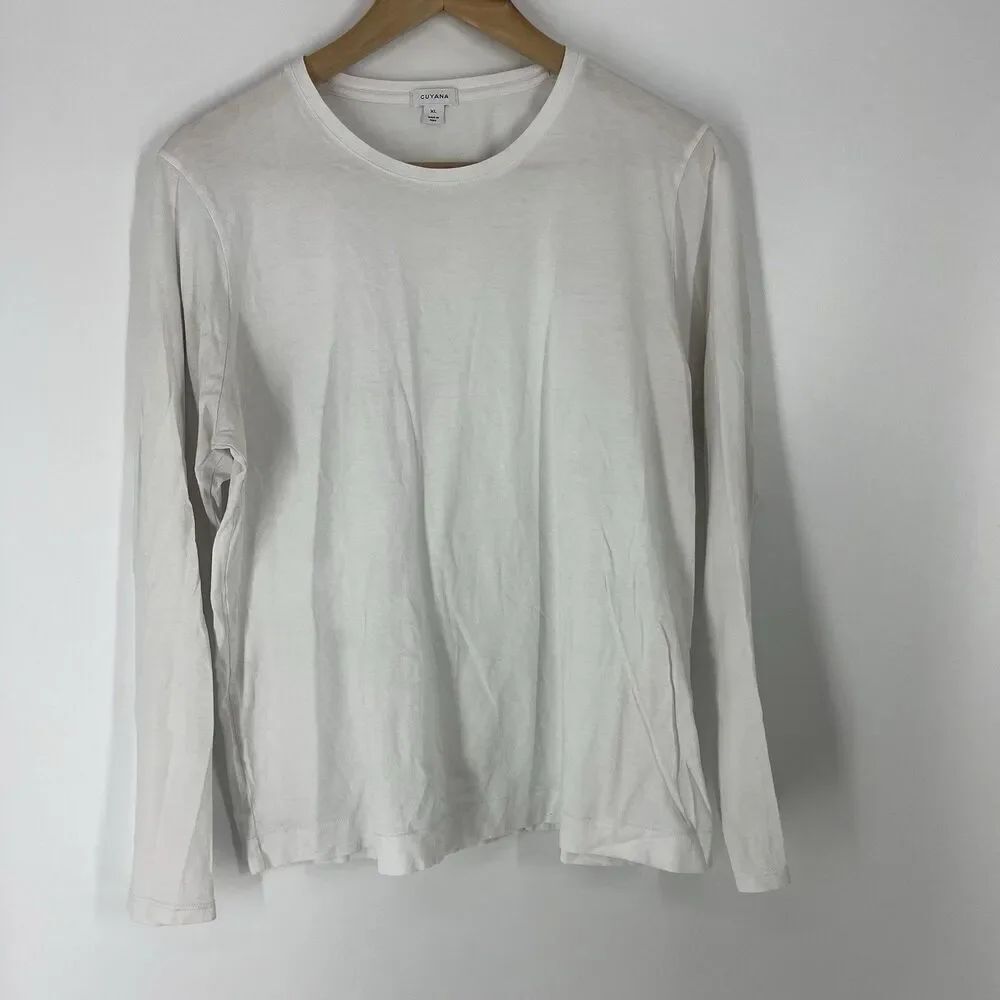 Cuyana T Shirt Size XL Womens White Pima Cotton Long Sleeve Pullover Crew Neck